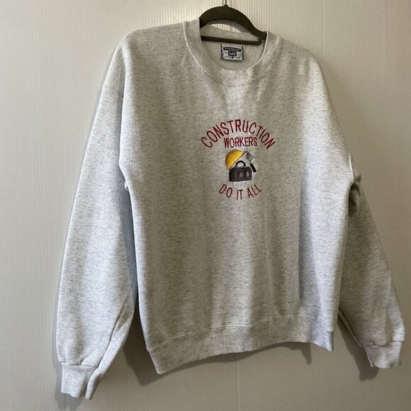 VTG Lee “Construction Workers Do It All”Heavyweight Gray Sweater Pullover XL USA - Picture 4 of 13